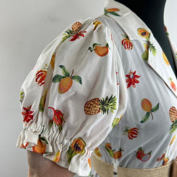 WeWoreWhat White Bella Fruit Belted Cotton-Blend Mini Dress Size S Small $295 - Picture 8 of 11